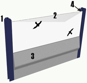 Protihlukov barira PB01. 1. sloup HEA; 2. prhledn panel; 3. soklov dlec, 4. ptlan lita.
