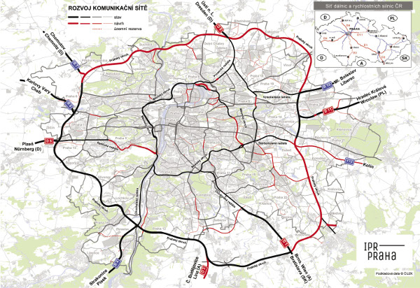 Schematická situace rozvoje komunikační sítě Prahy