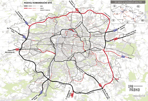 Schematick situace rozvoje komunikan st Prahy