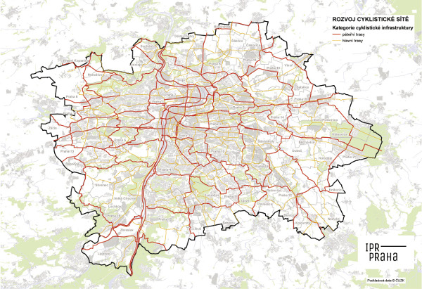 Schematická situace rozvoje cyklistické sítě v Praze