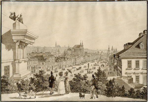 Obr. 3. Pohled na Václavské náměstí z novoměstských hradeb, V. Morstadt, 1835 (Zdroj: Muzeum hl. m. Prahy) 