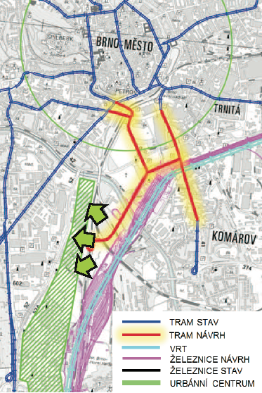  Urbanistické řešení varianta Řeka, zapracováno v platném ÚPmB