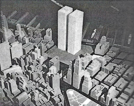 Obr. 6. Výběr z mnoha Yamasakiho návrhů WTC, které vedly k Twin Towers