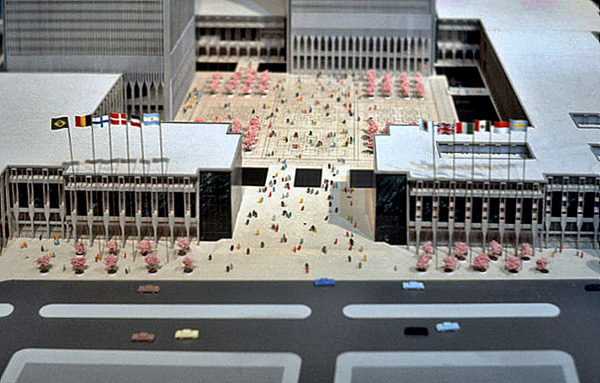 Obr. 8. Prstenec pavilonů v návrhu komplexu WTC z ledna 1964