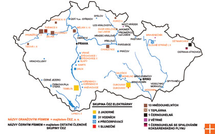 Mapa energetických zdrojů ČEZ, a. s.