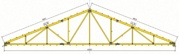 Konstrukce A: trojúhelníkový vazník 