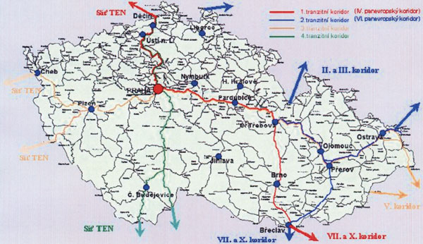 Železniční koridory České republiky, jejich vazby na panevropské koridory a na železniční síť Evropské unie 