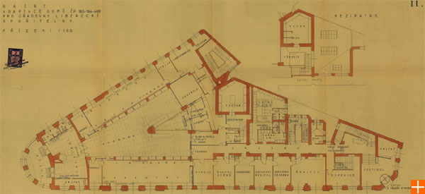 Nerealizovaná studie adaptace domu pro úřadovnu spořitelny z roku 1946