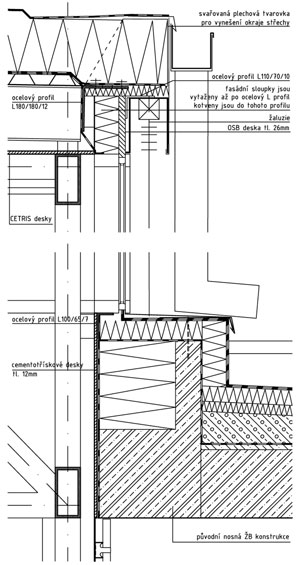 Detail 1. Prosklení střešní nástavby
