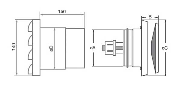 Schéma prvku pro přívod vzduchu k instalaci do obvodové stěny