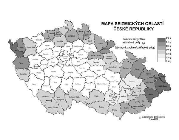 Obr. 1. Mapa seizmických oblastí ČR
