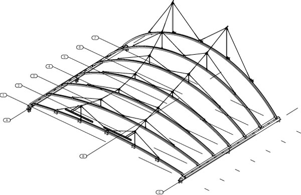 Obr. 2. Projektové zpracování prvků ocelové konstrukce a lanového systému