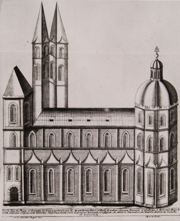 Kapitulní chrám sv. Petra a Pavla před rokem 1420, romantická kresba z knihy
