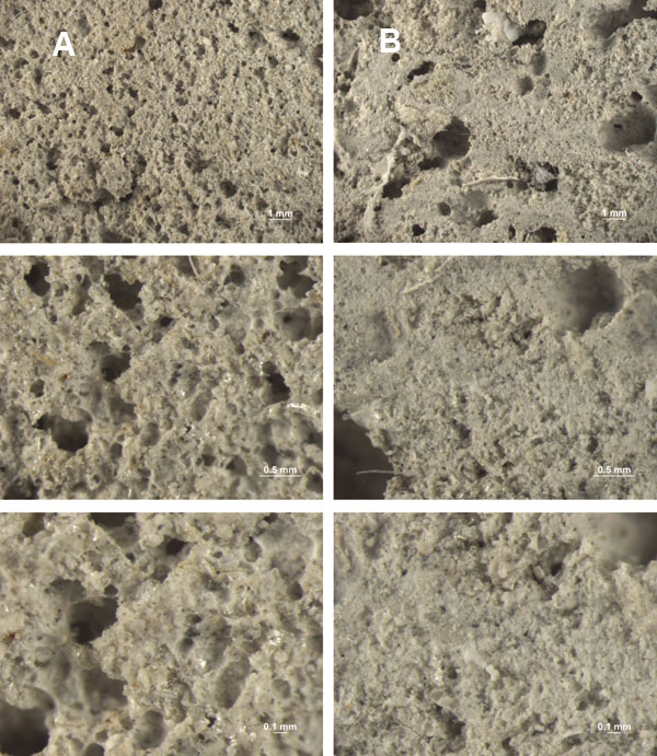 Obr. 4. Fotografie stavebních směsí s polyuretanovou drtí