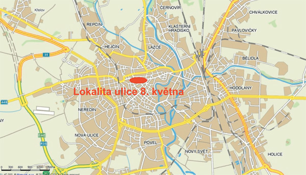 Obr. 1. Pehledn situace zjmov lokality - ulice 8. kvtna, Olomouc