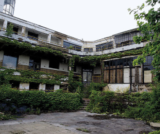 Obr. 07 Pohled do dvora zdevastované restaurace, kde bývala taneční plocha, 2014 (zdroj: VitVit, Wiki­media Commons, CC BY-SA 3.0)