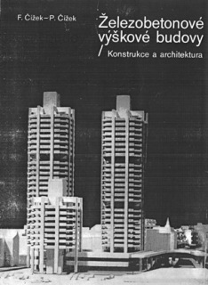 Obr. 04a Návrh administrativních budov v areálu Centra obchodu a služeb v Bratislavě, 1970 – vizualizace budov na obálce publikace Železobetonové budovy z roku 1978