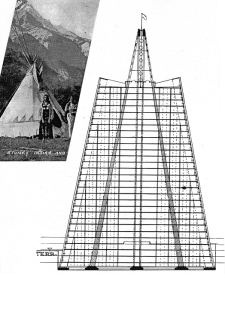 Obr. 05 Inspiran podnt pro nvrh vkov budovy pyramidlnho tvaru s kovm pdorysnm uspodnm z roku 1957