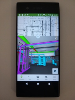 Obr. 2 Mobiln aplikace umouje prci s modelem pmo na stavb i pi jednn