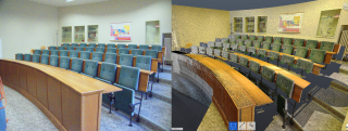 Obr. 3 Porovnn fotografie a 3D skenu posluchrny Pedagogick fakulty Univerzity Karlovy v Praze