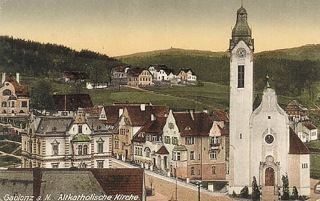 Obr. 02 Starokatolický kostel Povýšení svatého Kříže v Jablonci nad Nisou na historické pohlednici (autor neznámý)