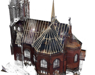 Obr. 18a 3D model krovu kostela vytvoen v tesaskm softwaru SEMA z 3D mrana bod zamench na pvodnm krovu ped demont (zdroj: H & B delta, s.r.o.)