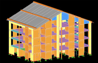 Obr. 09 Model vcepodlan budovy z CLT panel v programu RFEM