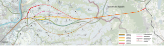 Obr. 10 Varianty vedení trasy Krušnohorského tunelu na německém území