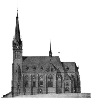 Kostel svatho Prokopa na ikov, pvodn nvrh Josefa Mockera z roku 1898 [9]