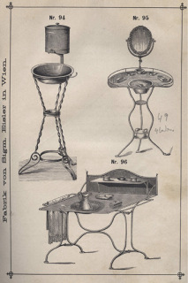 Obr. 06 List firemního tisku firmy Sigmund Eisler ve Vídni s různým provedením mycího stolku, 1886 (zdroj: archiv Národního technického muzea, fond 809)