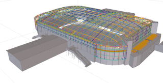 Obr. 12 3D model haly v systému Tekla Structures  