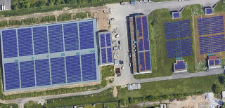 Obr. 7 Dispozice fotovoltaického systému. Čerpací stanice a vodojem v pražské aglomeraci s částí fotovoltaického systému určenou pro vlastní spotřebu a částí pro dodávky do distribuční sítě