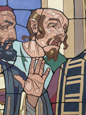 Obr. 14a I. zastaven. Detaily. Vrazov figura v pozad (Farizeus ki: Ukiujte ho!) - originln karton v tempee z roku 1932