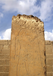 Obr. 17 Jeden z vybraných pilířů, který zobrazuje podobu vezíra Ptahšepsese. Tento reliéf se stal vzorem pro geometrický rozbor poměrů lidského těla z doby starého Egypta.